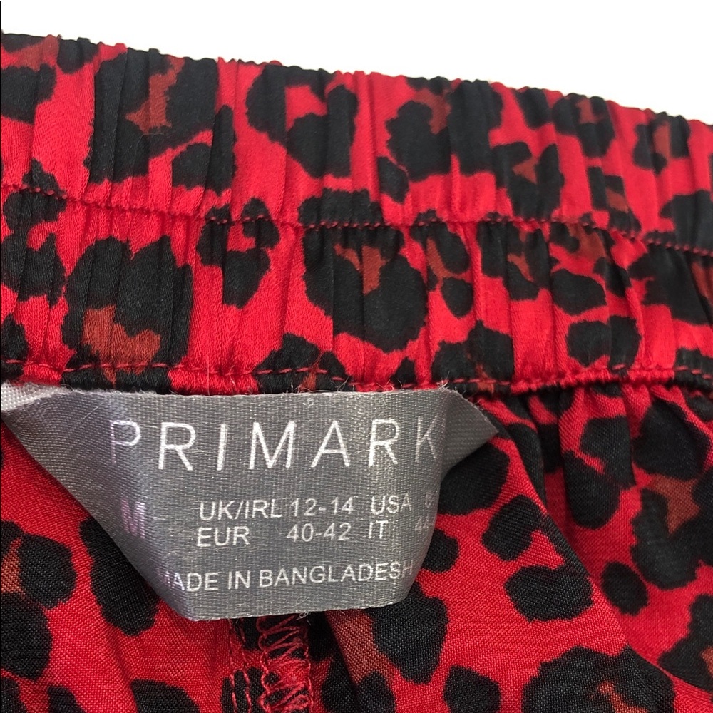 Primark Red & Black Leopard Print Satin Pajama Set | Top L, Pants M - Picture 7 of 14